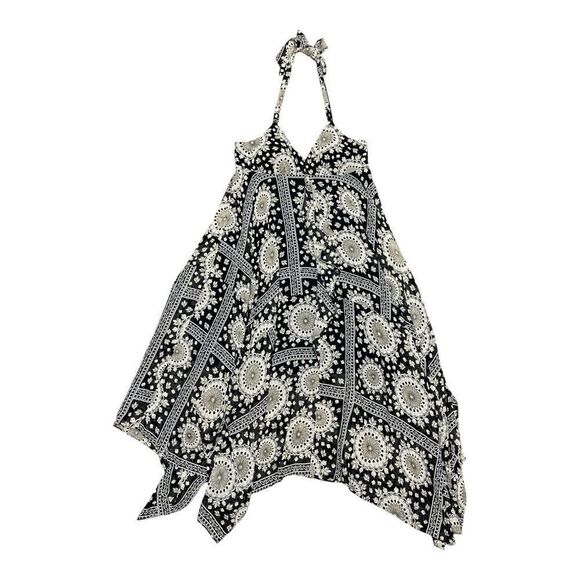 NWT INC Silk Halter Black White Cream Handkerchief Dress Size 14 Bohemian - Picture 8 of 8